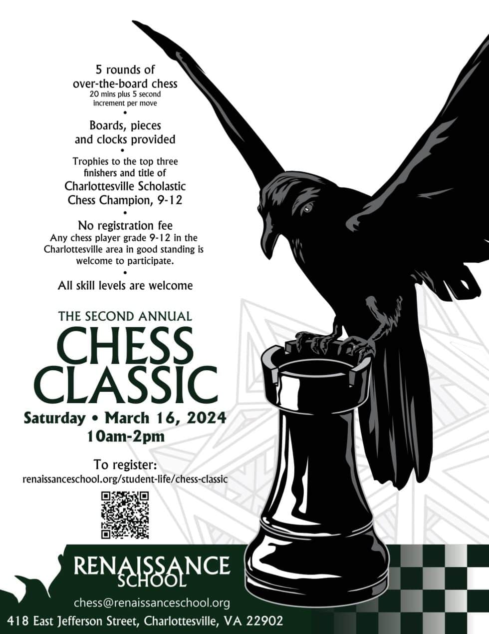 Saturday March 16 Grades 9-12 Chess Tournament